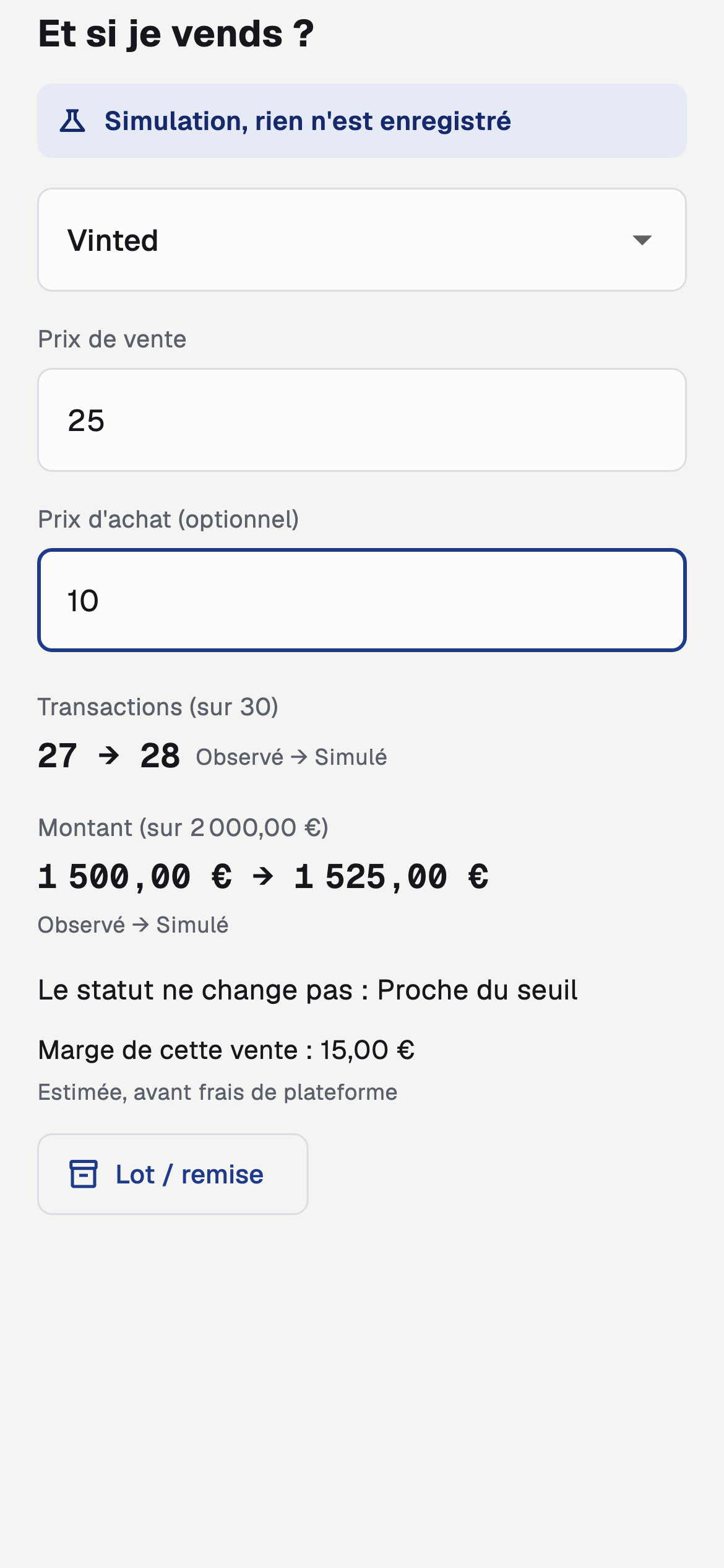 Simulateur de vente