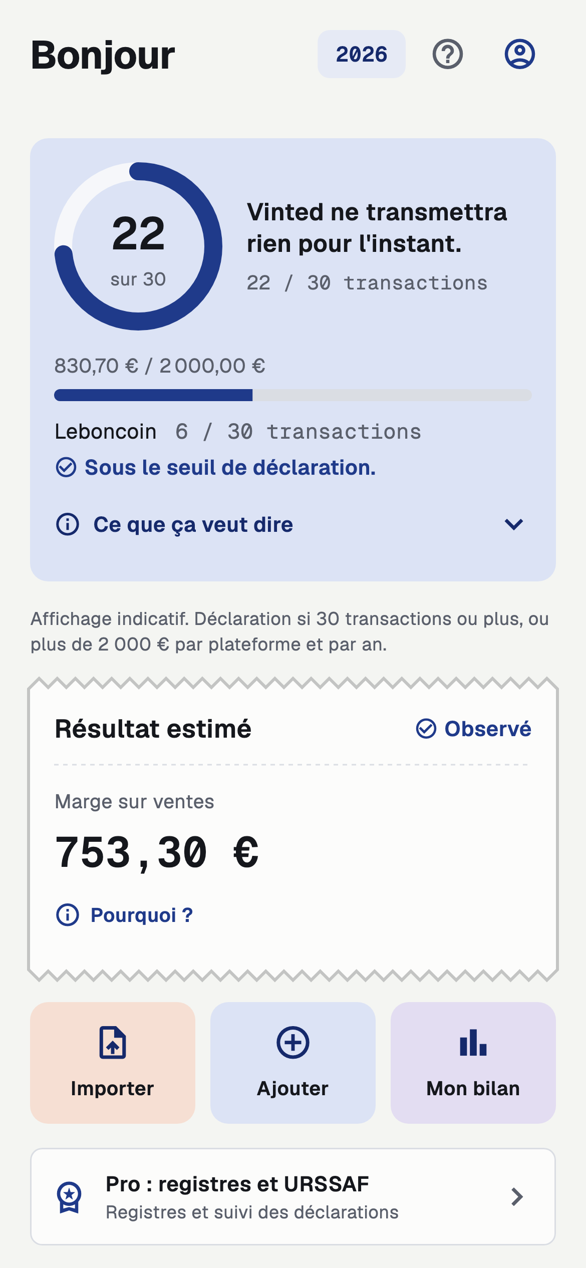 Accueil de l'application avec le compteur DAC7